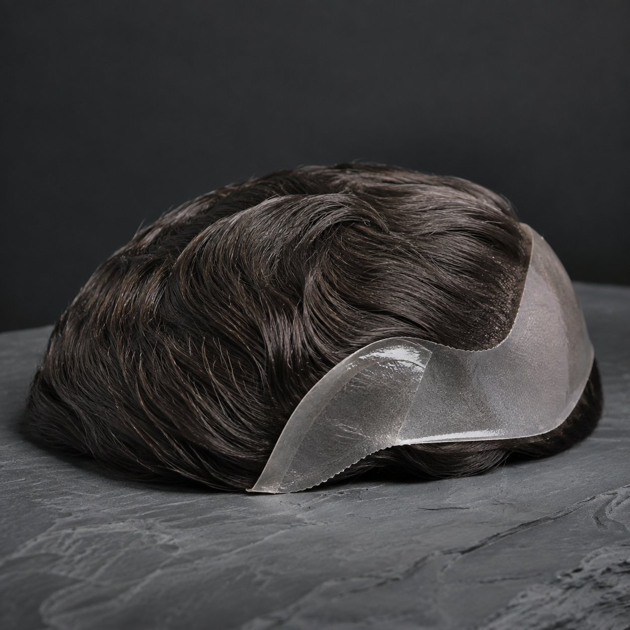 Thin-skin hair system showing its translucent base
